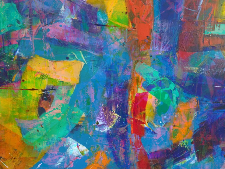 a painting with lots of different colors on it, inspired by Hans Hofmann, pexels, lyrical abstraction, indigo rainbow, 144x144 canvas, artwork, colourful jungle