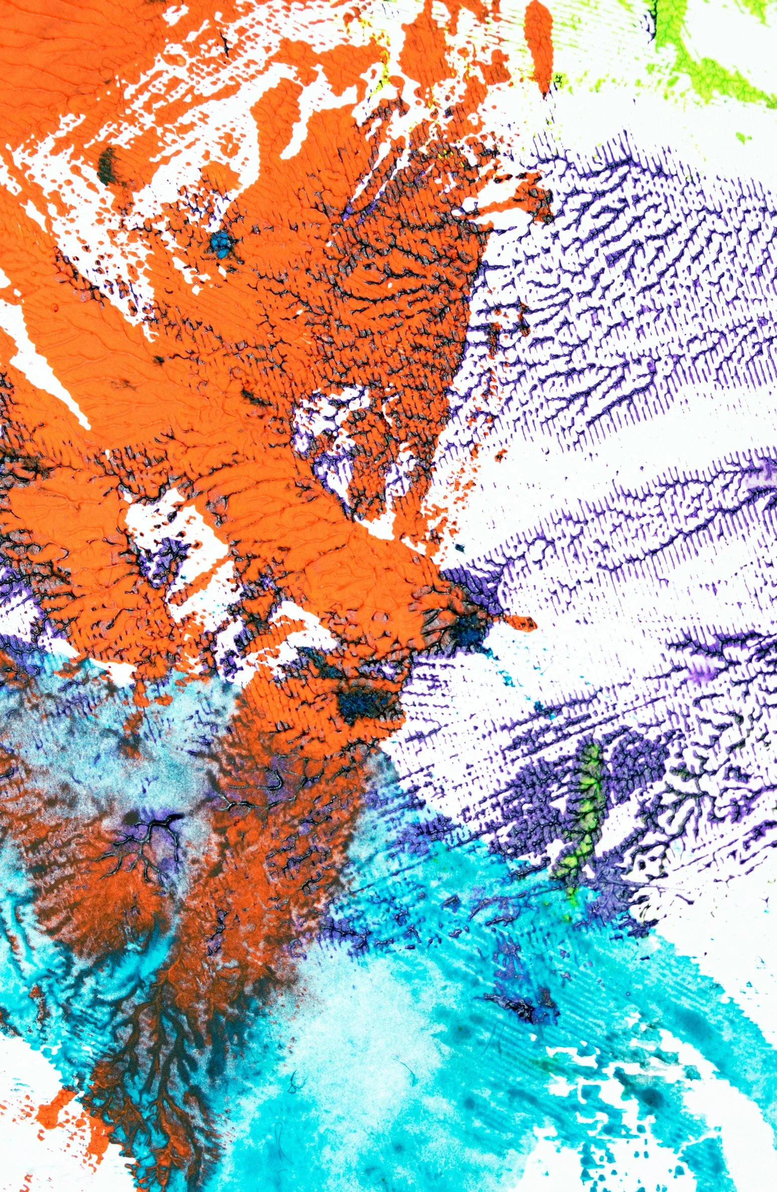 a close up of a painting on a piece of paper, a digital rendering, inspired by Jan Rustem, flickr, antarctica, bold complementary colours, palette knife textures, credit esa