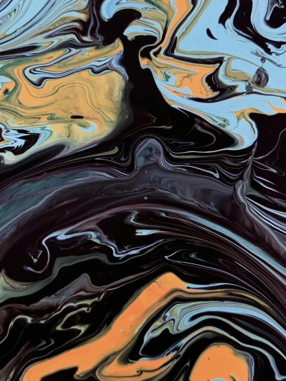 an abstract painting with black, yellow, and blue colors, trending on pexels, mocha swirl color scheme, black slime, petrol aesthetic, ilustration