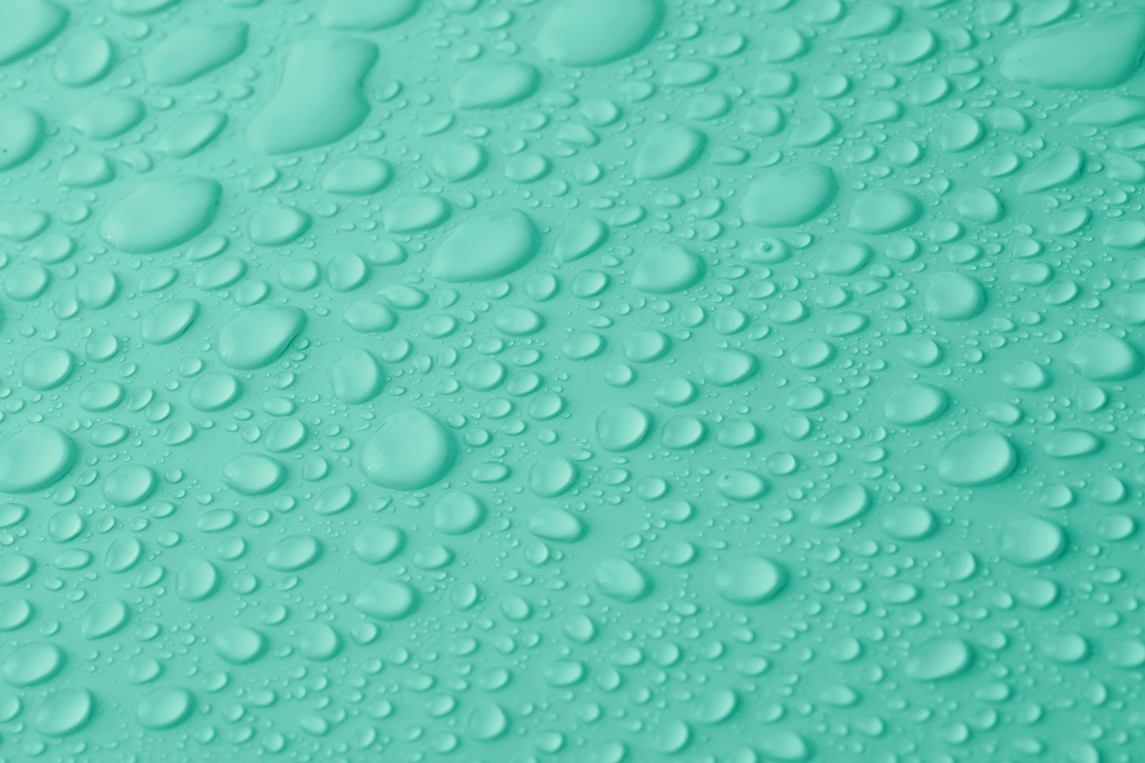 water droplets on a green surface, a detailed painting, by Jan Kupecký, trending on unsplash, plasticien, normal map, turqouise, pvc, detailed product shot