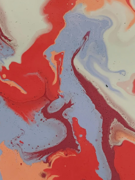 a close up of a red and blue painting, inspired by James Jean, trending on unsplash, marble skin, red liquid, looking happy, all marble