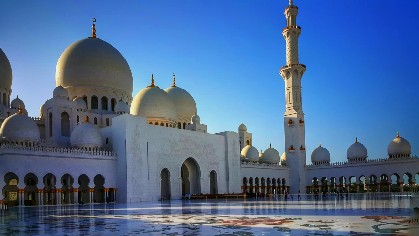 a large white building with many white domes, pexels contest winner, hurufiyya, cinematic blue and gold, arab inspired, heat shimmering, maxis