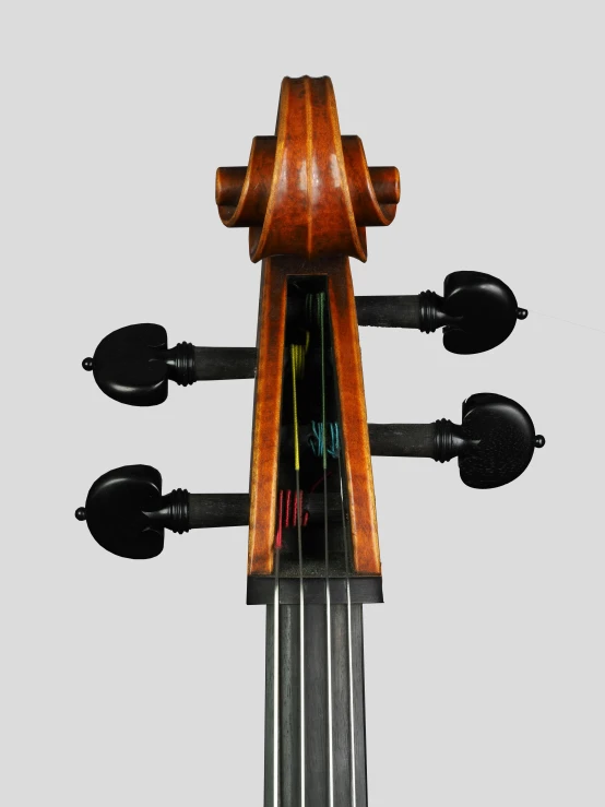 a close up of a violin on a white background, an album cover, inspired by Elias Ravanetti, baroque, it has six thrusters in the back, backview, chromatic filament, 165 cm tall