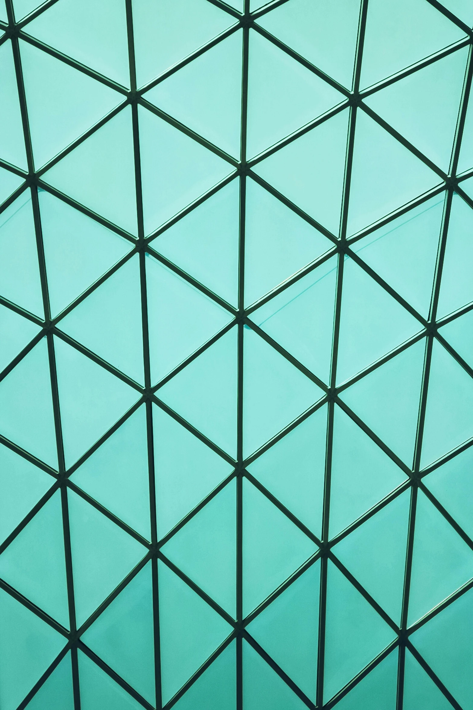 a glass roof with a blue sky in the background, inspired by Buckminster Fuller, unsplash, geometric abstract art, ((greenish blue tones)), tessellation, square, monochromatic teal