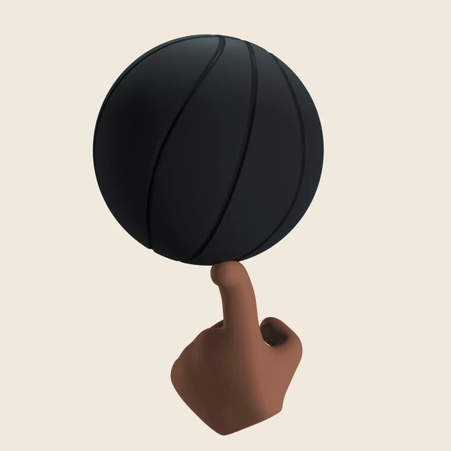 a hand holding a basketball ball on top of a finger, a low poly render, by jeonseok lee, dribble contest winner, black rock statue material, discord profile picture, low quality 3d model, ebony skin