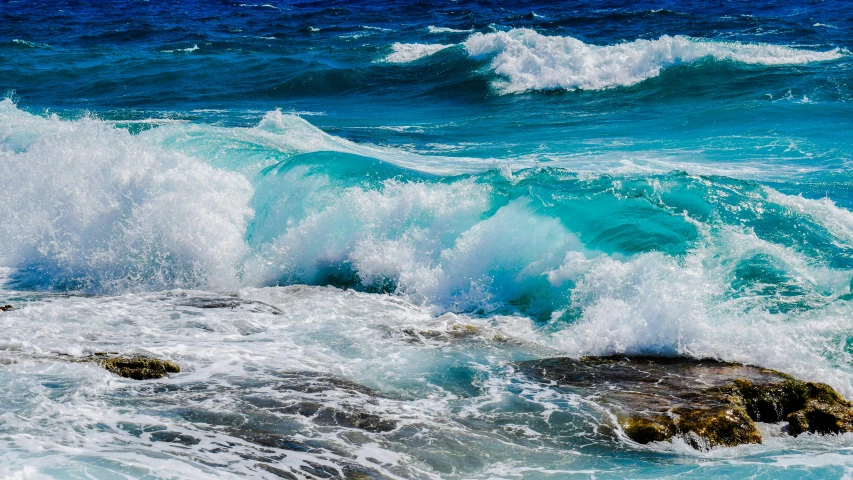 a person riding a surfboard on top of a wave, pexels contest winner, renaissance, waves crashing at rocks, blue and cyan colors, australian beach, slide show