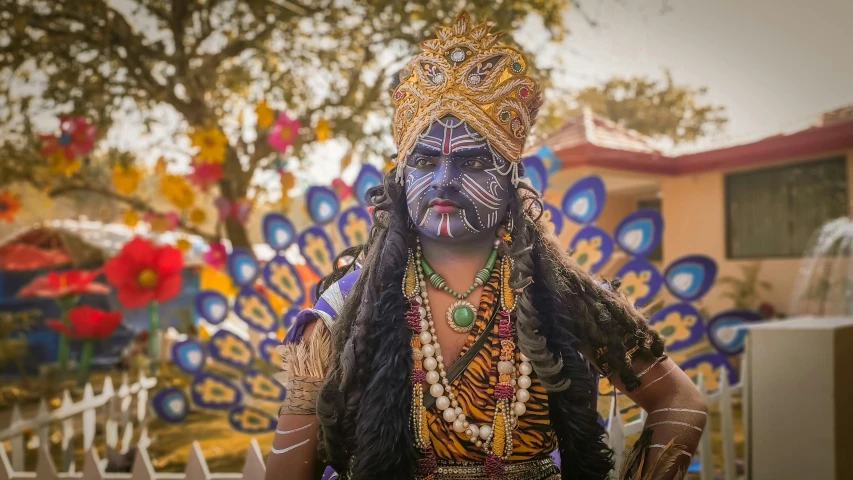 a close up of a person wearing a costume, by Scott M. Fischer, pexels contest winner, samikshavad, attractive male deity, ground level shot, avatar image, candid portrait photo