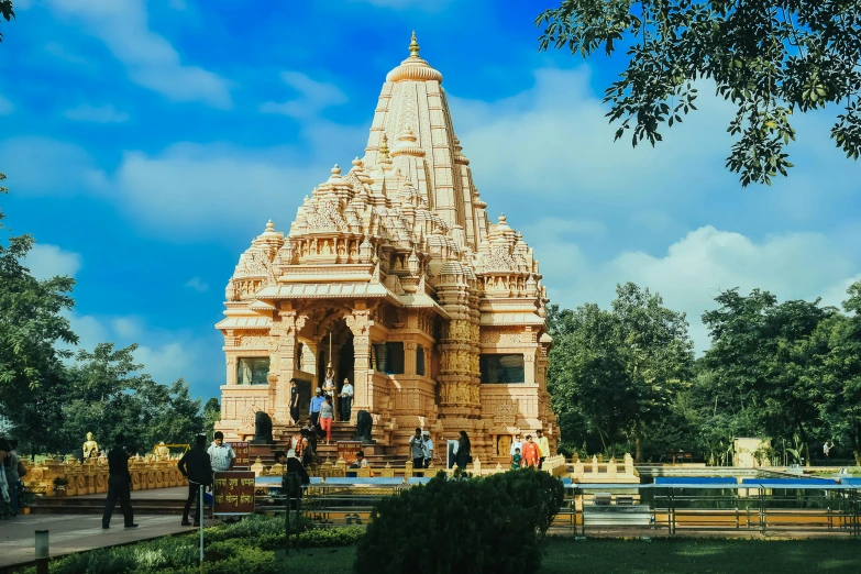 a group of people standing in front of a building, a statue, pexels contest winner, samikshavad, indian temple, avatar image, parks and monuments, beeple |