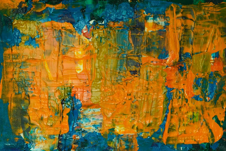 an abstract painting with orange and blue colors, by Micha Klein, pexels, abstract expressionism, 144x144 canvas, ntricate oil painting, glossy painting, canvas painting