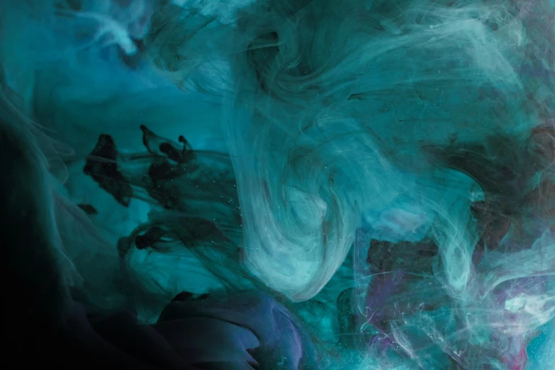 a close up of a person holding a cell phone, an album cover, inspired by Kim Keever, pexels contest winner, abstract expressionism, flowing aqua silk, ghostly figures, black and aqua colors, abstraction chemicals