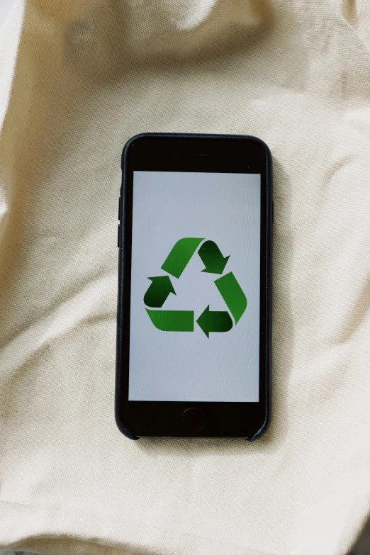 a cell phone sitting on top of a table, a picture, unsplash, plasticien, sustainability, green and black, ios app icon, recycled