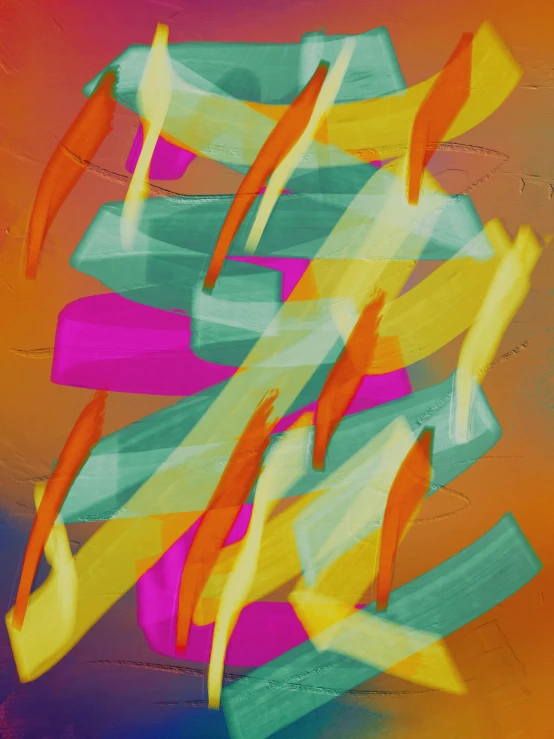 a painting with a lot of colors on it, inspired by Lorentz Frölich, pexels contest winner, lyrical abstraction, orange ribbons, digital art hi, fins, 8 0's airbrush aesthetic