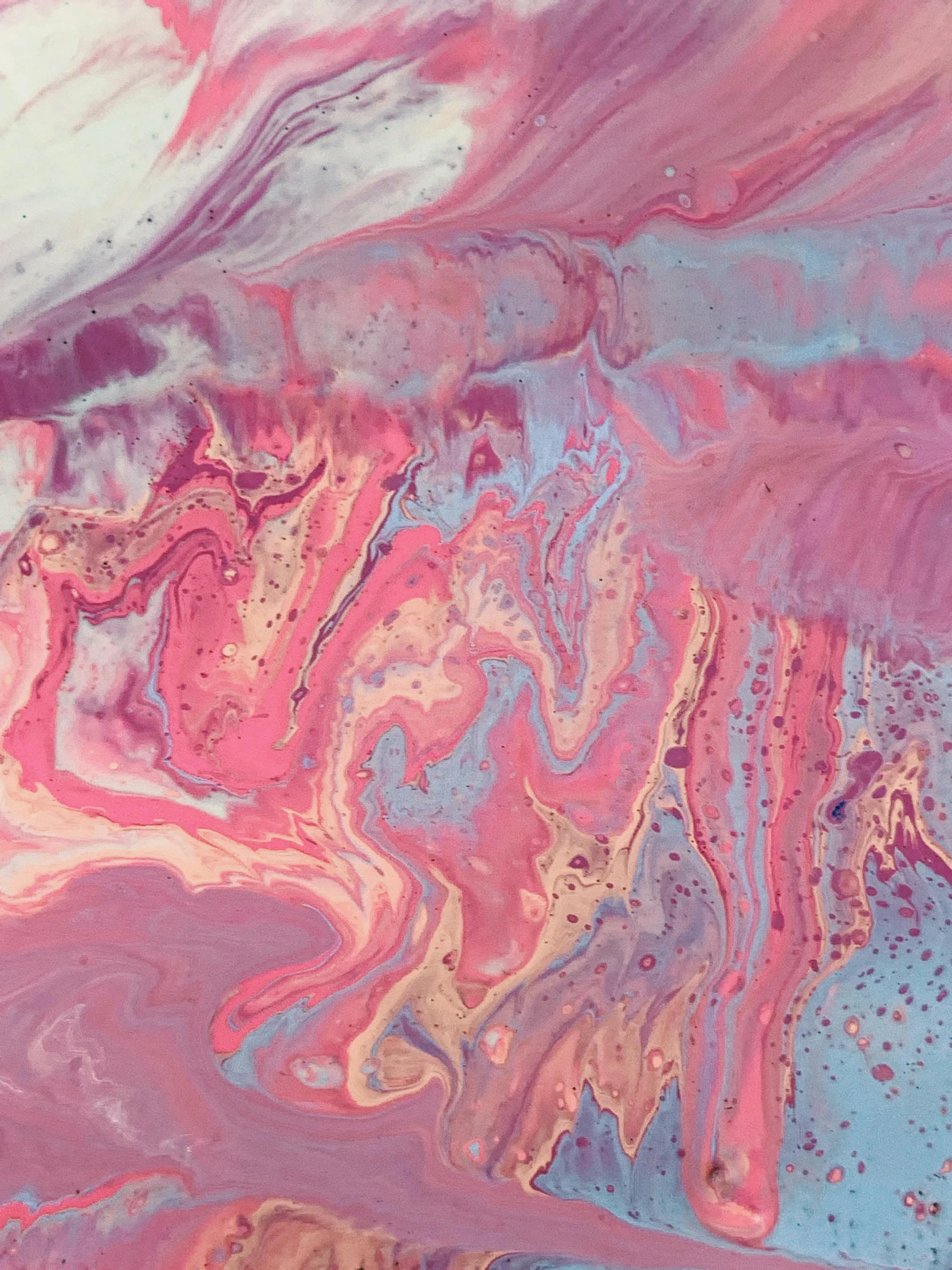 a close up of a painting on a piece of paper, inspired by Yanjun Cheng, trending on unsplash, metaphysical painting, pink slime everywhere, iridescent palette, flowing milk, album cover art