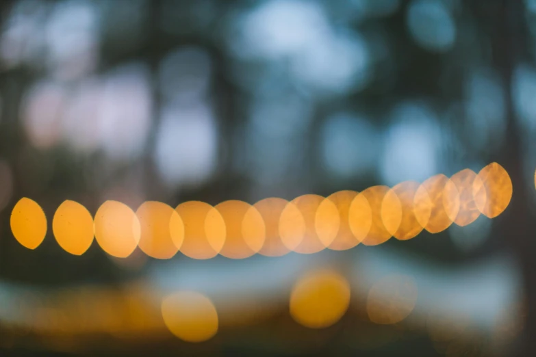 a blurry photo of some trees and lights, unsplash, overcast bokeh - c 5, cinematic blue and gold, light circles, soft light - n 9