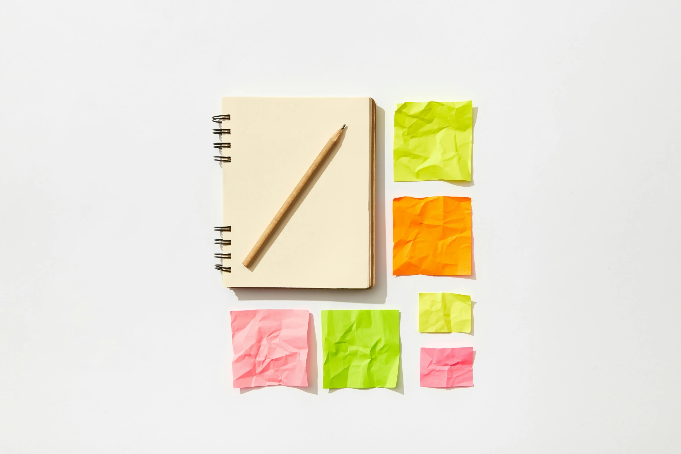 a notepad with a pencil sitting on top of it, stickers, square shapes, thumbnail, plain white background