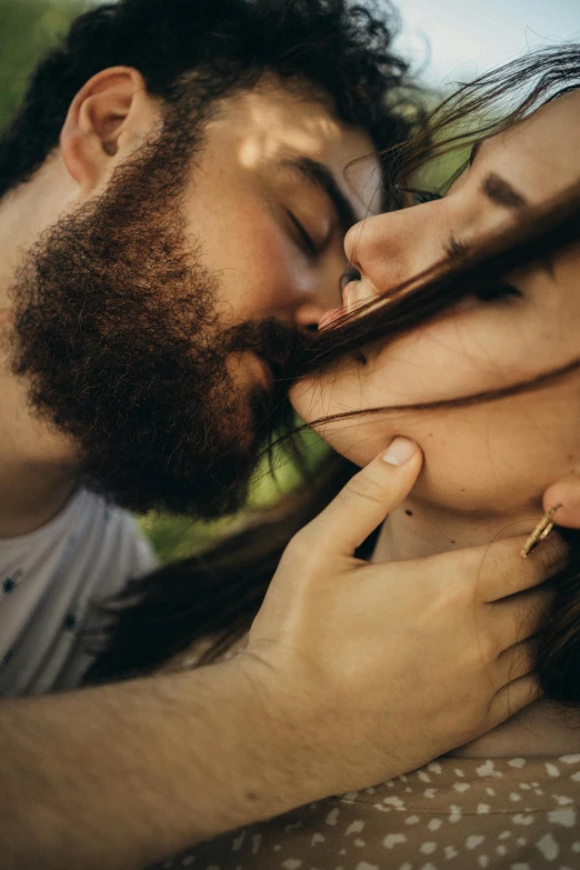 a man kissing a woman on the cheek, trending on pexels, renaissance, oak leaf beard, body hair, girls, intertwined