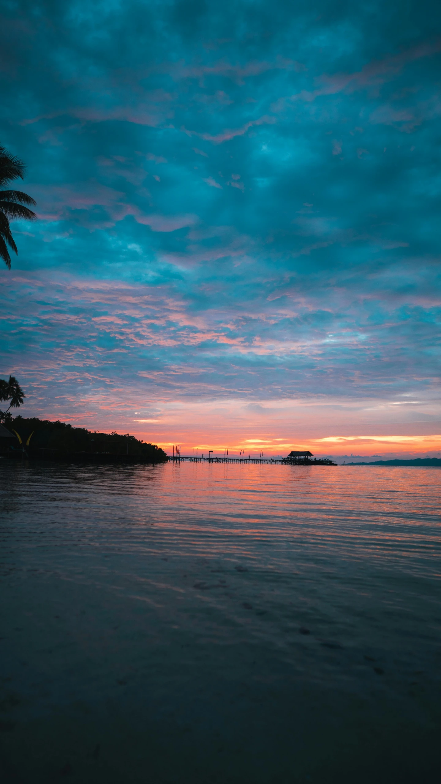 a palm tree sitting on top of a beach next to a body of water, unsplash contest winner, sumatraism, sunset panorama, calm colors, manly, islands