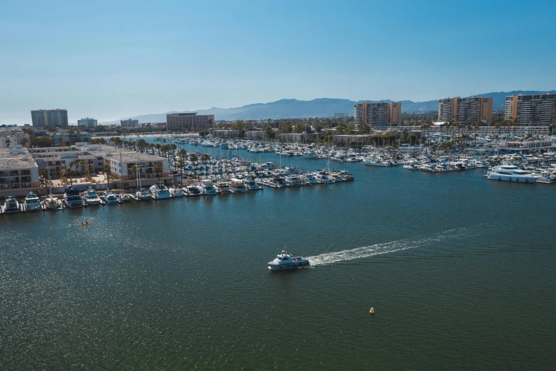 a large body of water filled with lots of boats, by Ryan Pancoast, pexels contest winner, southern california, 120 degree view, thumbnail, 4k image