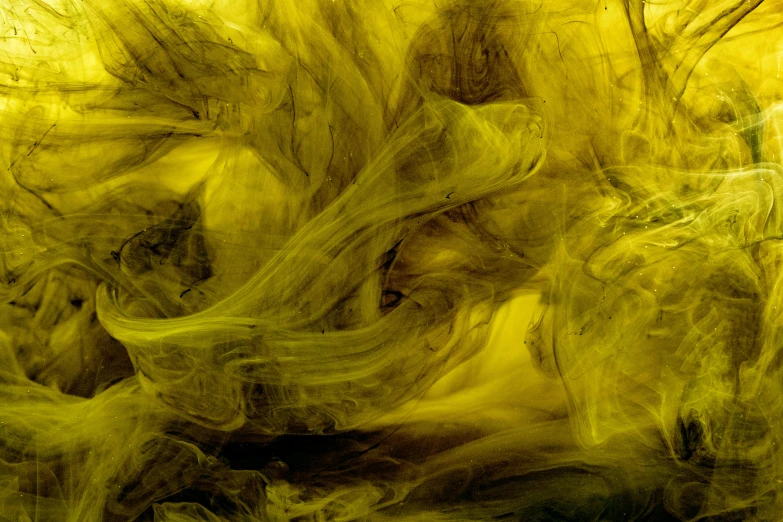 a painting of a woman in a yellow dress, an abstract drawing, inspired by Kim Keever, pexels, abstract smoke neon, closeup, mono-yellow, algae