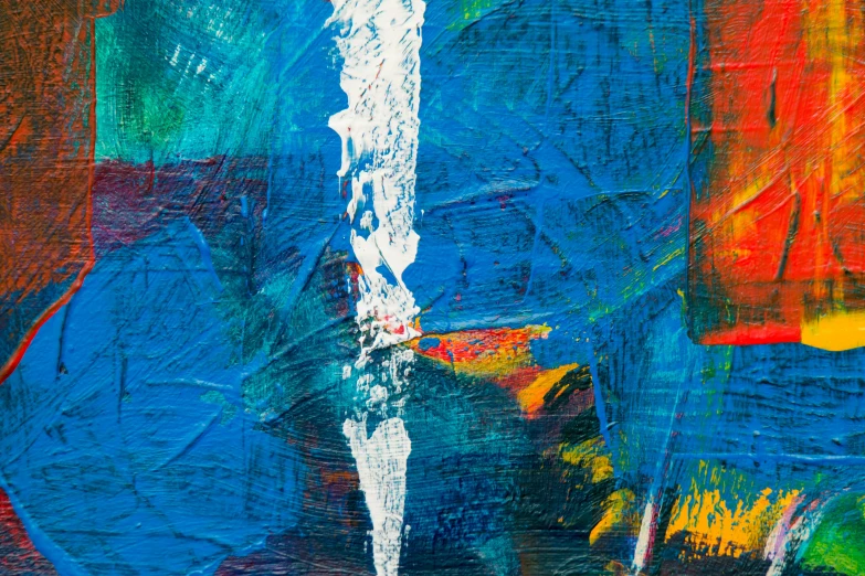 a close up of a painting on a canvas, by Micha Klein, pexels contest winner, abstract expressionism, wrapped blue background, paint knife, strong lines and bold colors, brightly lit blue room