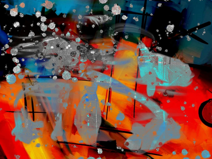 a close up of a boat on a body of water, a digital painting, inspired by Sigmar Polke, pexels contest winner, lyrical abstraction, teal silver red, full of colour 8-w 1024, abstract painting in black, fire and ice