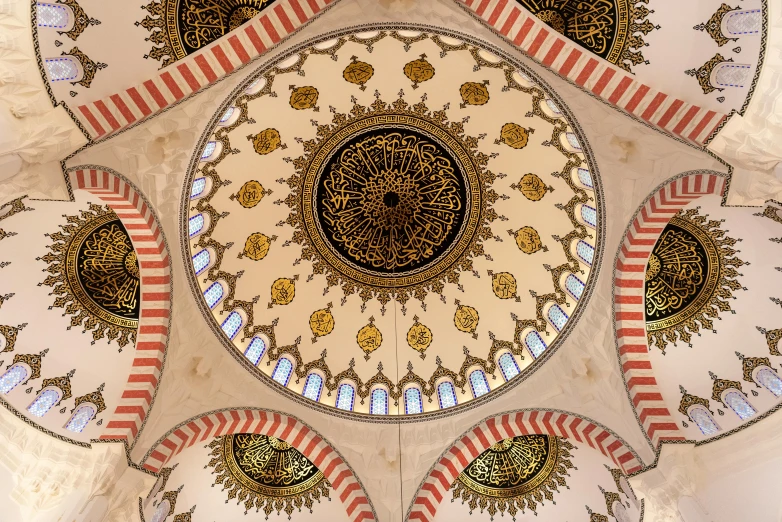 a close up of the ceiling of a building, by Carey Morris, pexels contest winner, hurufiyya, with beautiful mosques, 256x256, dome, demur