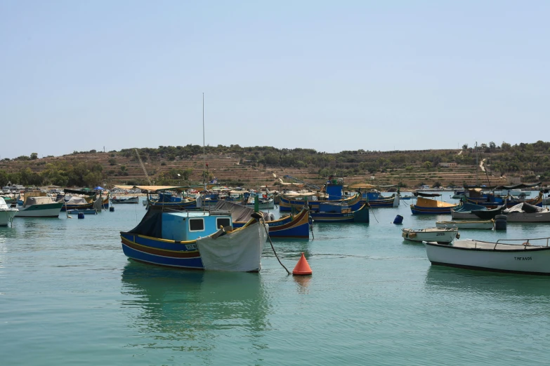 a number of boats in a body of water, by Simon Marmion, pexels contest winner, hurufiyya, light blue water, farming, an olive skinned, harbour