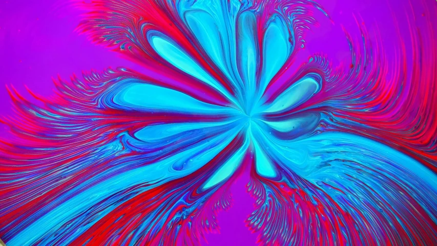 a blue and red flower on a purple background, a microscopic photo, generative art, pour paint, 1 0 2 4 farben abstract, dayglo pink blue, flowing energy