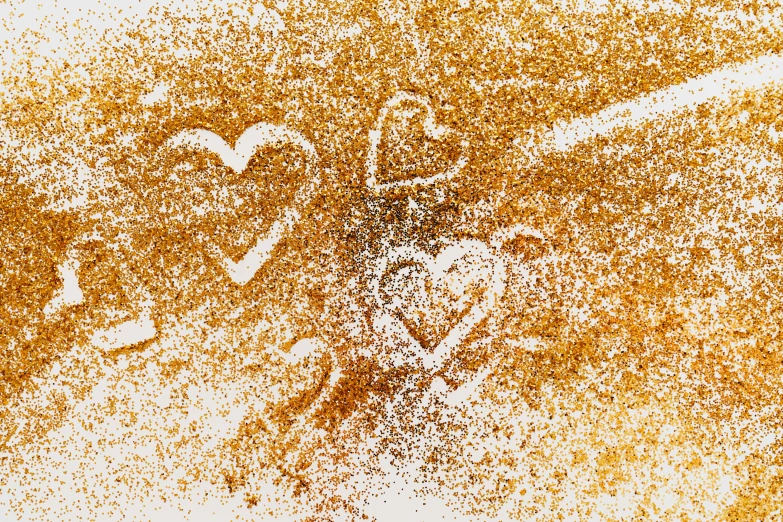 a close up of a painting of a person on a horse, inspired by Howardena Pindell, trending on pixabay, pointillism, several hearts, covered in white flour, golden color scheme, exploding powder