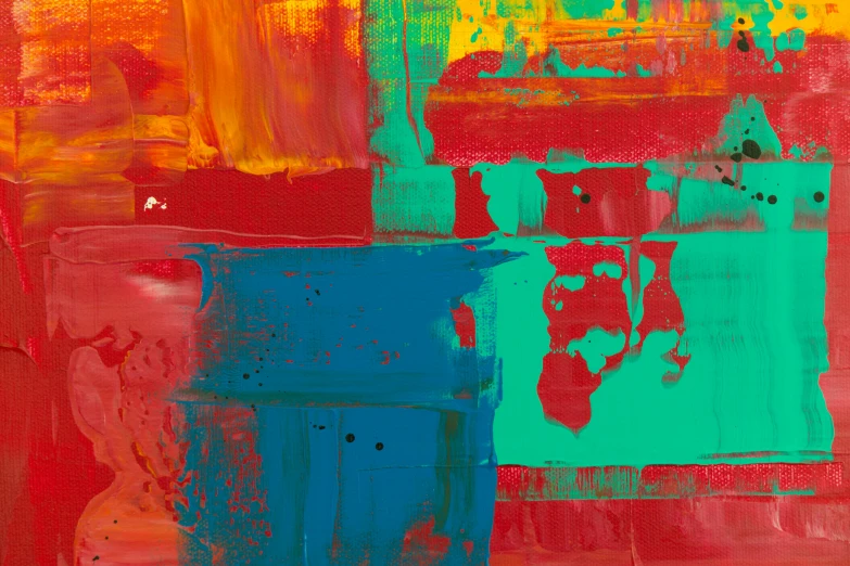 an abstract painting with red, green, and blue colors, an abstract painting, inspired by John Hoyland, trending on pixabay, teal orange, abstract blocks, digital art - n 9, layered impasto