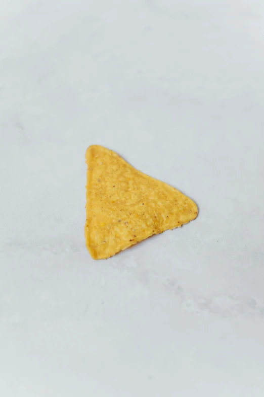 a triangle shaped cookie sitting on top of a snow covered ground, condorito, detailed product image, frontal shot, yellow
