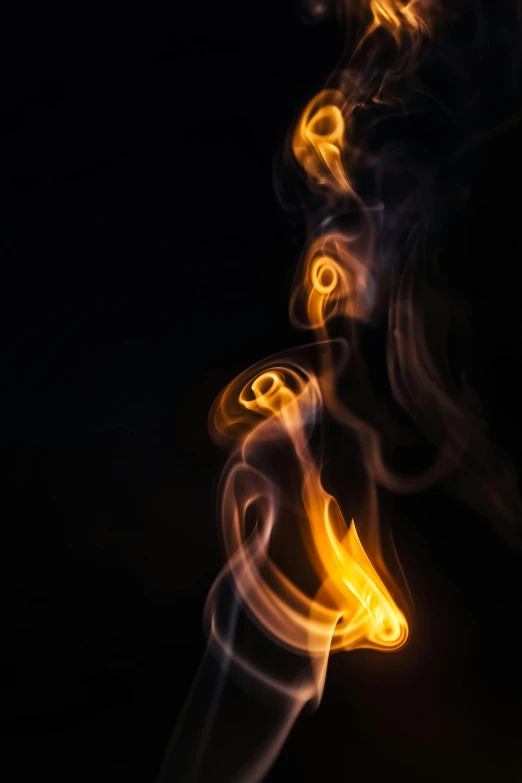 a close up of smoke on a black background, a picture, by Matt Cavotta, pexels, flames surround her, light painting, new mexico, profile picture