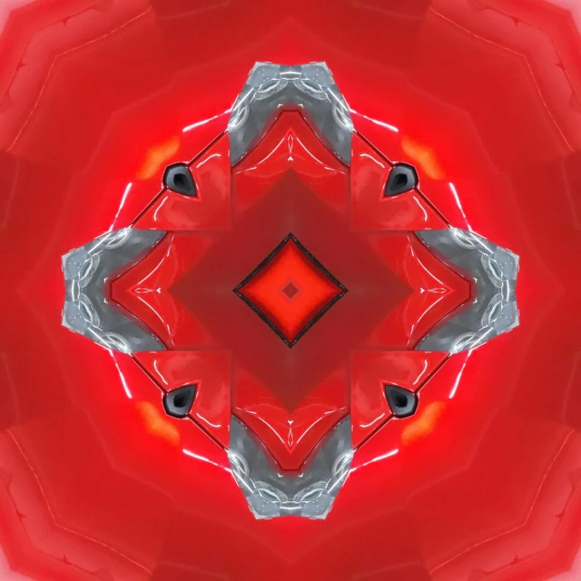 a red flower on a white background, digital art, by Julian Allen, shutterstock contest winner, abstract illusionism, symmetry! futuristic robotic, red and obsidian neon, abstract geometric art, red painted metal