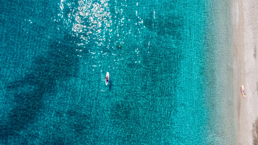 a couple of people that are in the water, by Matthias Weischer, pexels, minimalism, view from helicopter, 🦩🪐🐞👩🏻🦳, summer vibes, sup