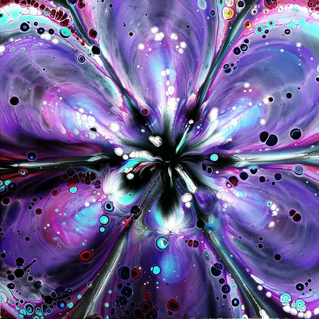a close up of a painting of a flower, digital art, flickr, abstract art, made of liquid purple metal, a cosmic entity made of stars, butterfly pop art, coherent symmetrical artwork