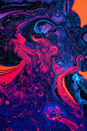 a close up of a liquid painting on a surface, by Matt Cavotta, trending on pexels, space art, purple and red colors, psychedelic black light, made of lava, amoled wallpaper