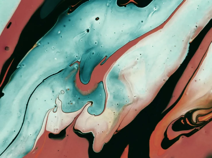 a close up of a painting on a wall, inspired by Georgia O'Keeffe, trending on pexels, abstract art, red and cyan ink, thumbnail, marble skin, illustration 8 k