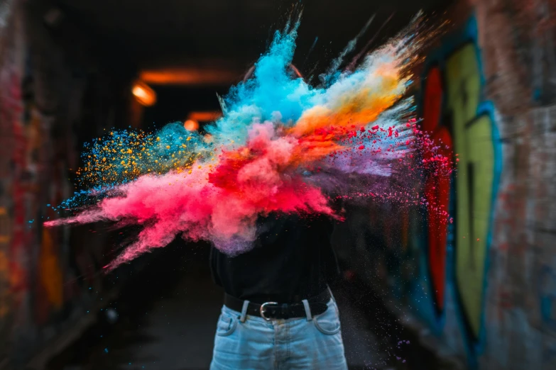 a person throwing colored powder into the air, by Sebastian Spreng, pexels contest winner, portrait featured on unsplash, graffiti paint, extreme motion blur, ( ( ( colorful ) ) )
