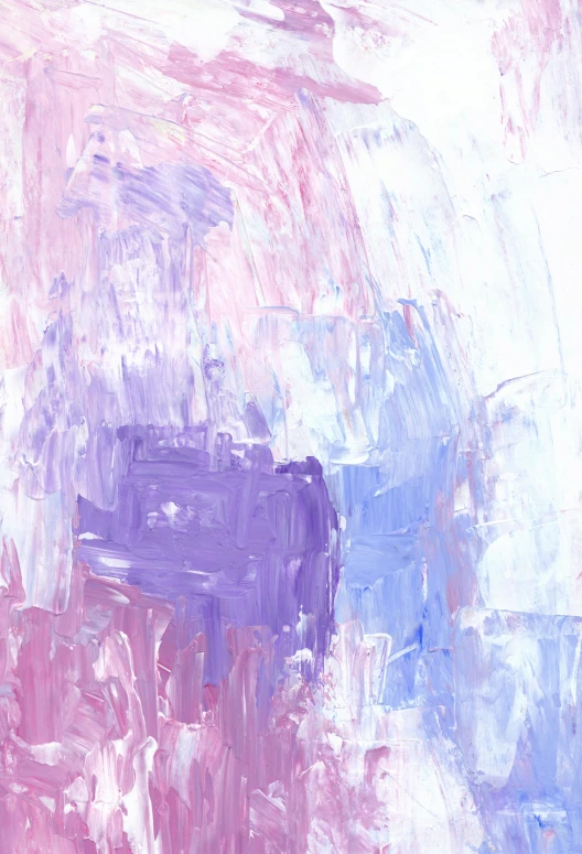 a close up of a painting on a wall, an abstract painting, inspired by Yanjun Cheng, unsplash, violet and pink palette, brushed white and blue paint, album cover, childhood