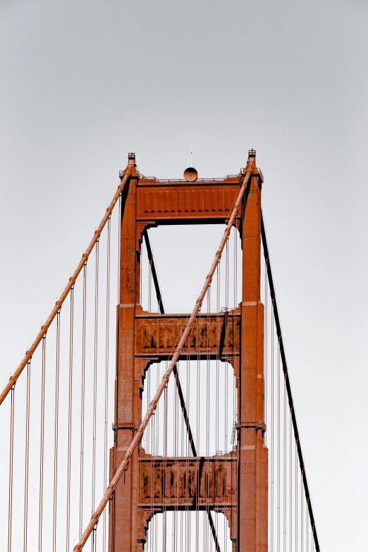 an airplane is flying over the golden gate bridge, by Dave Melvin, pexels contest winner, modernism, portrait of tall, rusty metal towers, minimalist photo, frank gehry