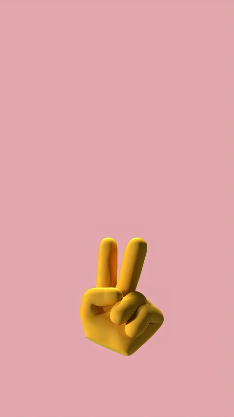 a yellow hand making a peace sign on a pink background, postminimalism, ffffound, low quality photo, rabbt_character, 8 0. lv