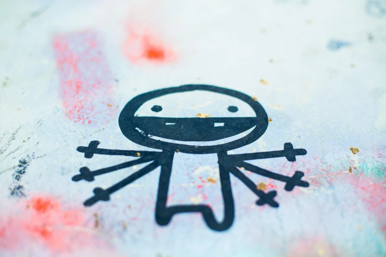 a drawing of a person on a piece of paper, unsplash, graffiti, friendly robot, ilustration, no blur, cracks