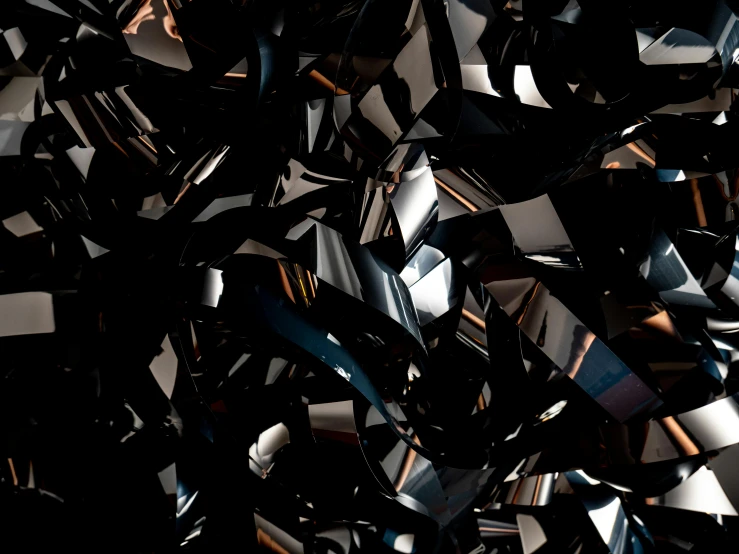 a pile of wine bottles sitting on top of a table, an abstract sculpture, by Patrick Pietropoli, unsplash, crystal cubism, black shiny armor, wallpaper mobile, panel of black, foil effect