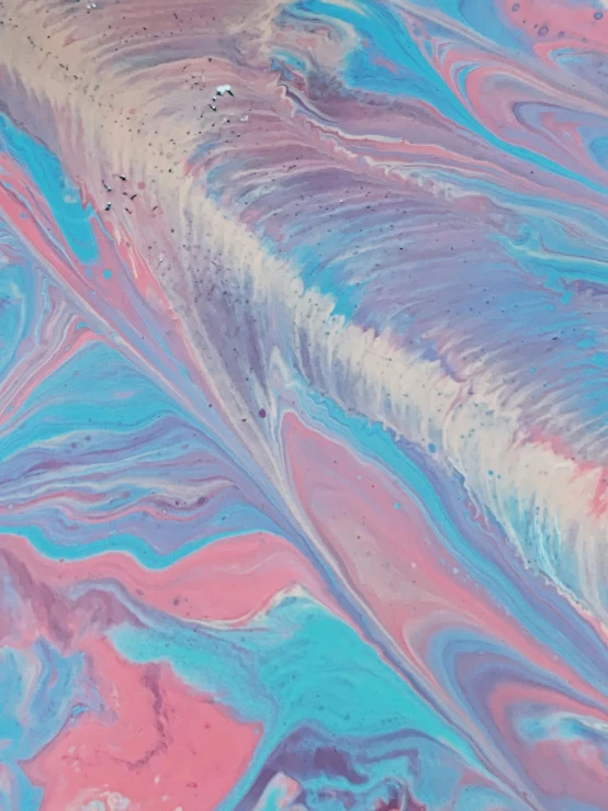 a close up of a skateboard with a lot of paint on it, inspired by Yanjun Cheng, trending on unsplash, abstract art, swirly liquid fluid abstract art, pastel blues and pinks, aerial iridecent veins, oil on canvas 4k