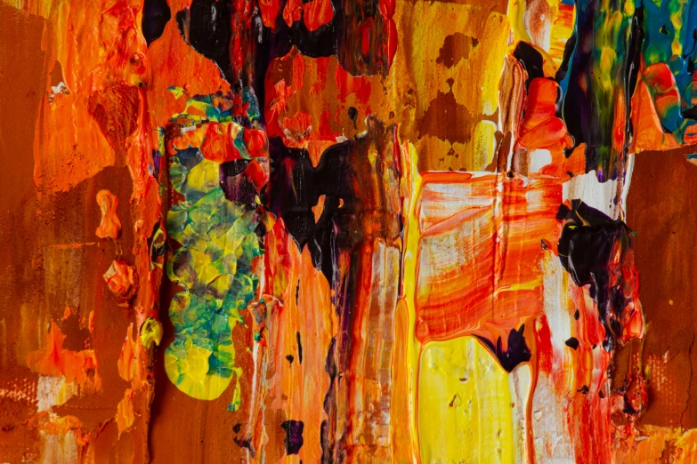 a painting with many colors of paint on it, an abstract painting, by Micha Klein, pexels contest winner, abstract expressionism, orange tones, layered impasto, summer evening, full of colour 8-w 1024