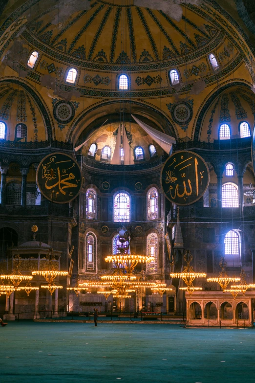a view of the inside of a large building, a colorized photo, trending on unsplash, baroque, the fall of constantinople, religious iconography, panoramic, profile picture 1024px