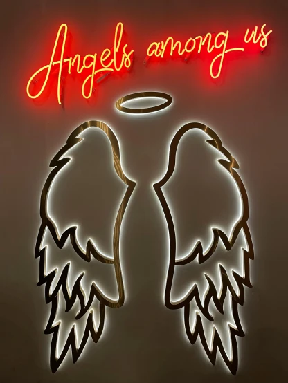 a neon sign that says angels among us, by Peter Alexander Hay, pop art, profile image