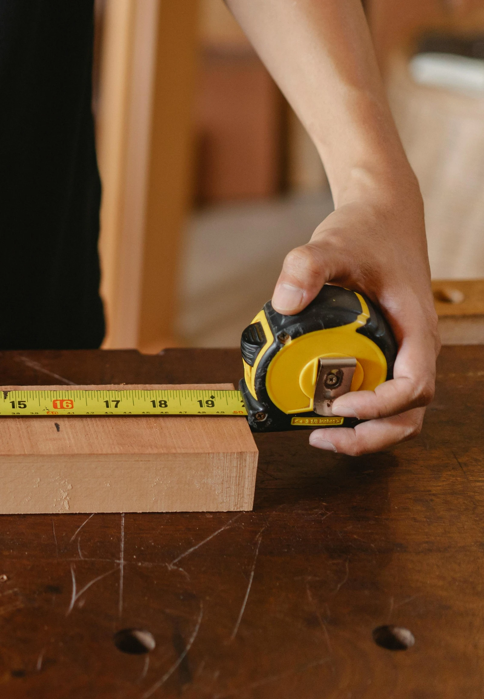 a person using a tape measure to measure a piece of wood, unsplash, hyperrealism, promo image, shelf, ilustration, rectangle