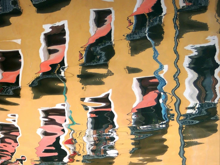 the reflection of a building on the water, an abstract painting, by Jan Rustem, flickr, boats in the water, honey ripples, colour photograph, thumbnail