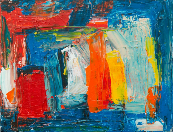 a painting with a lot of colors on it, pexels contest winner, abstract expressionism, blue and red, impasto oil painting, abstract blocks, kieth thomsen